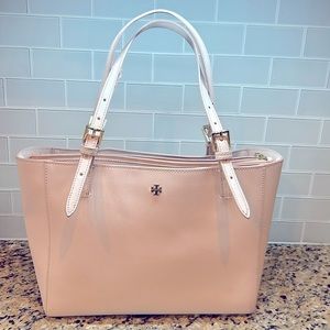 Tory Burch Pink Saffiano Leather York Buckled Tote